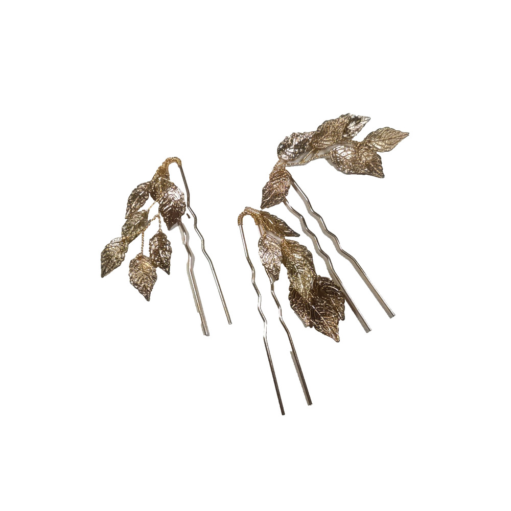 Hair Pins Gold Tone Leaves Elegant Party Pageant